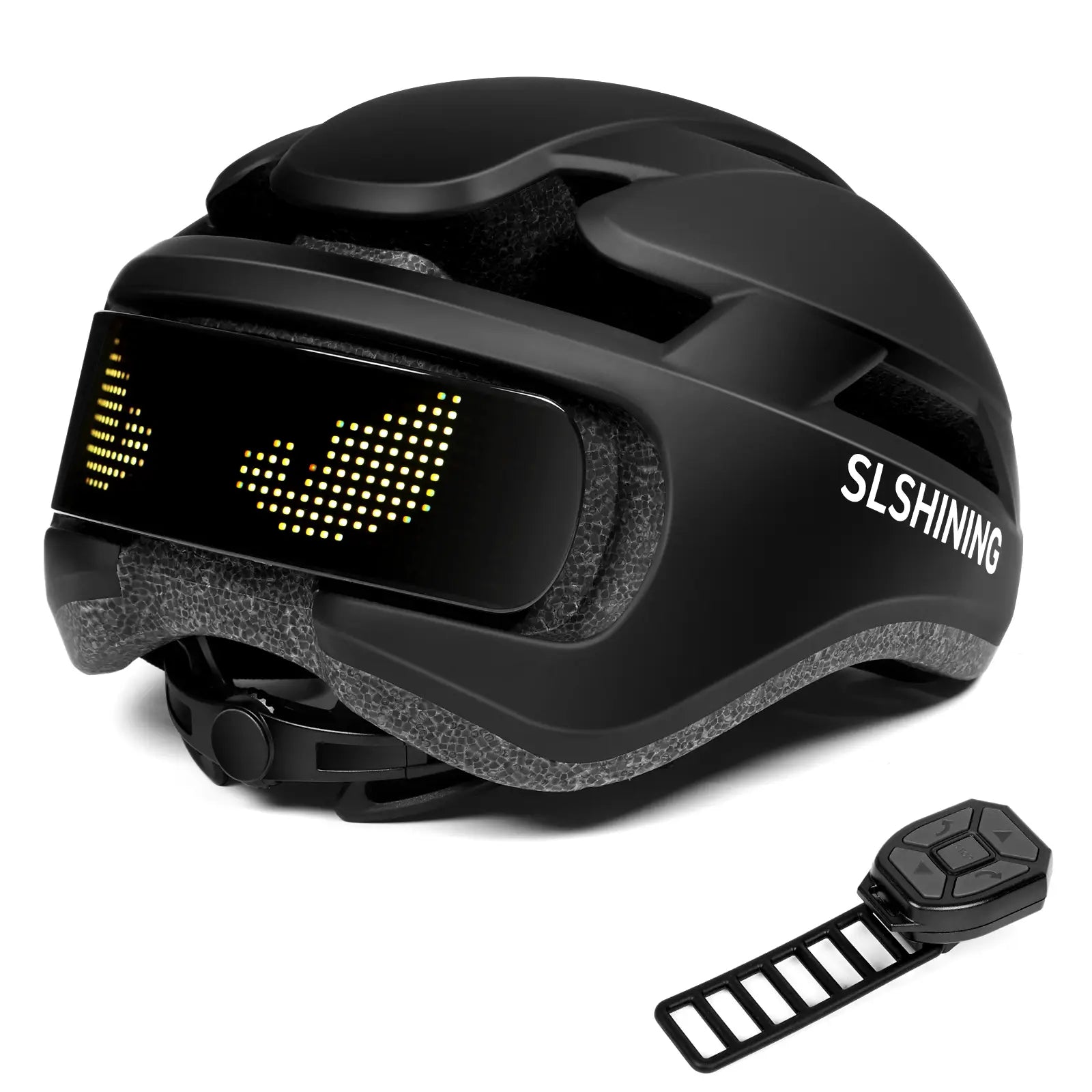 Capacete inteligente preto com painel LED traseiro e controle de guidão